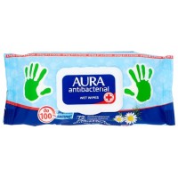 Салфетки влажные с ромашкой антибактериальные Aura 72 шт